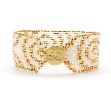 Brazalete Telar Dorado Medio Espirales Perla